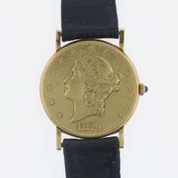 An 18K yellow gold 1879 $20 coin strap watch, Corum