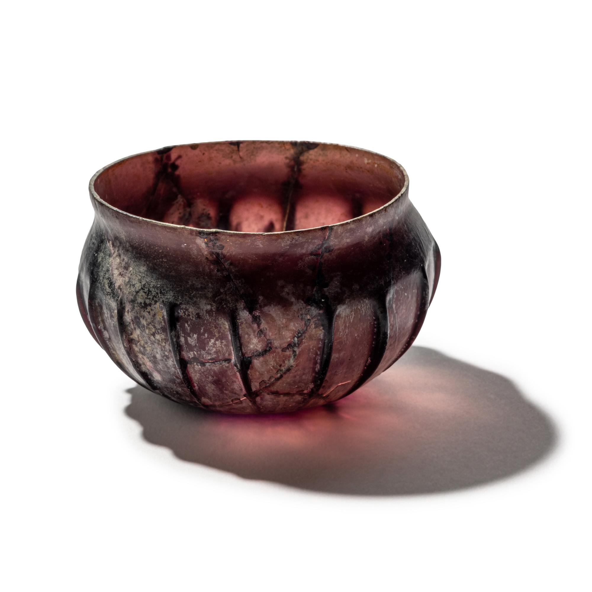 A Roman Glass Ribbed Bowl