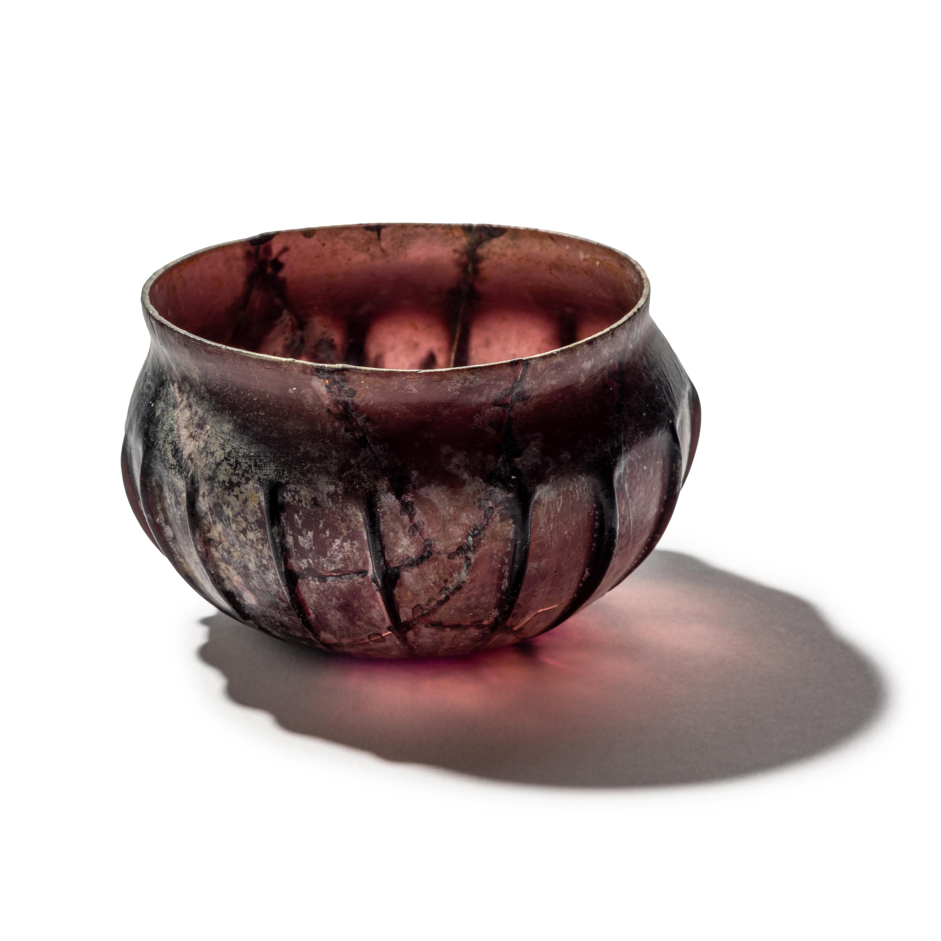A Roman Glass Ribbed Bowl