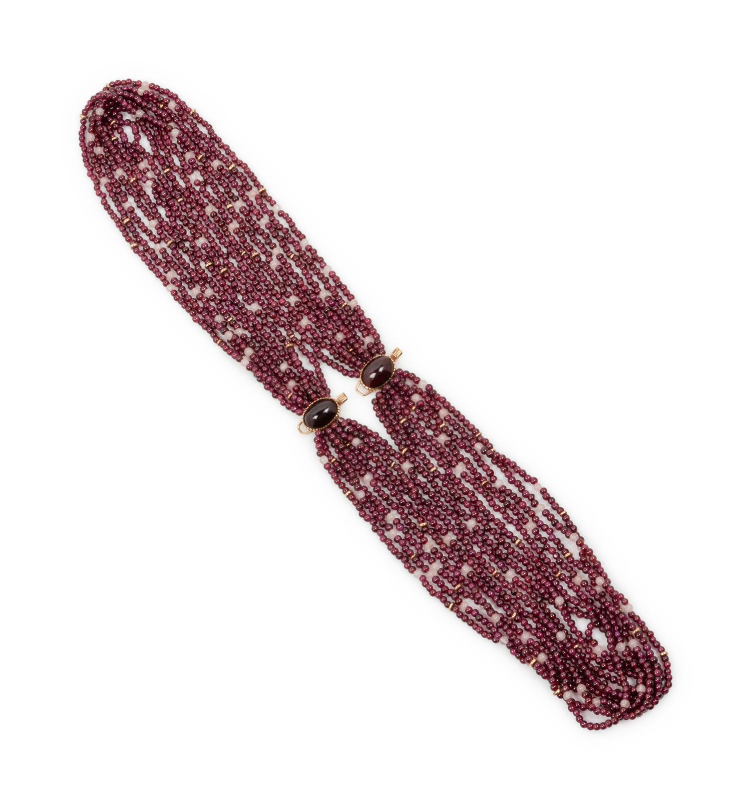 14k Gold and Garnet Multi-Strand Necklace