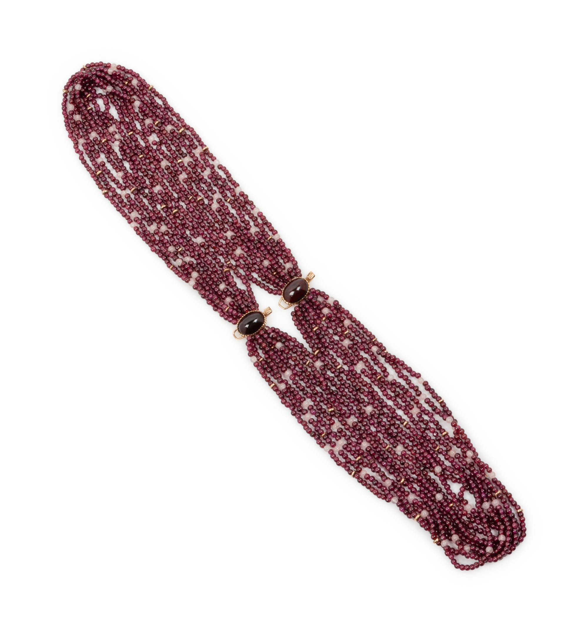 14k Gold and Garnet Multi-Strand Necklace