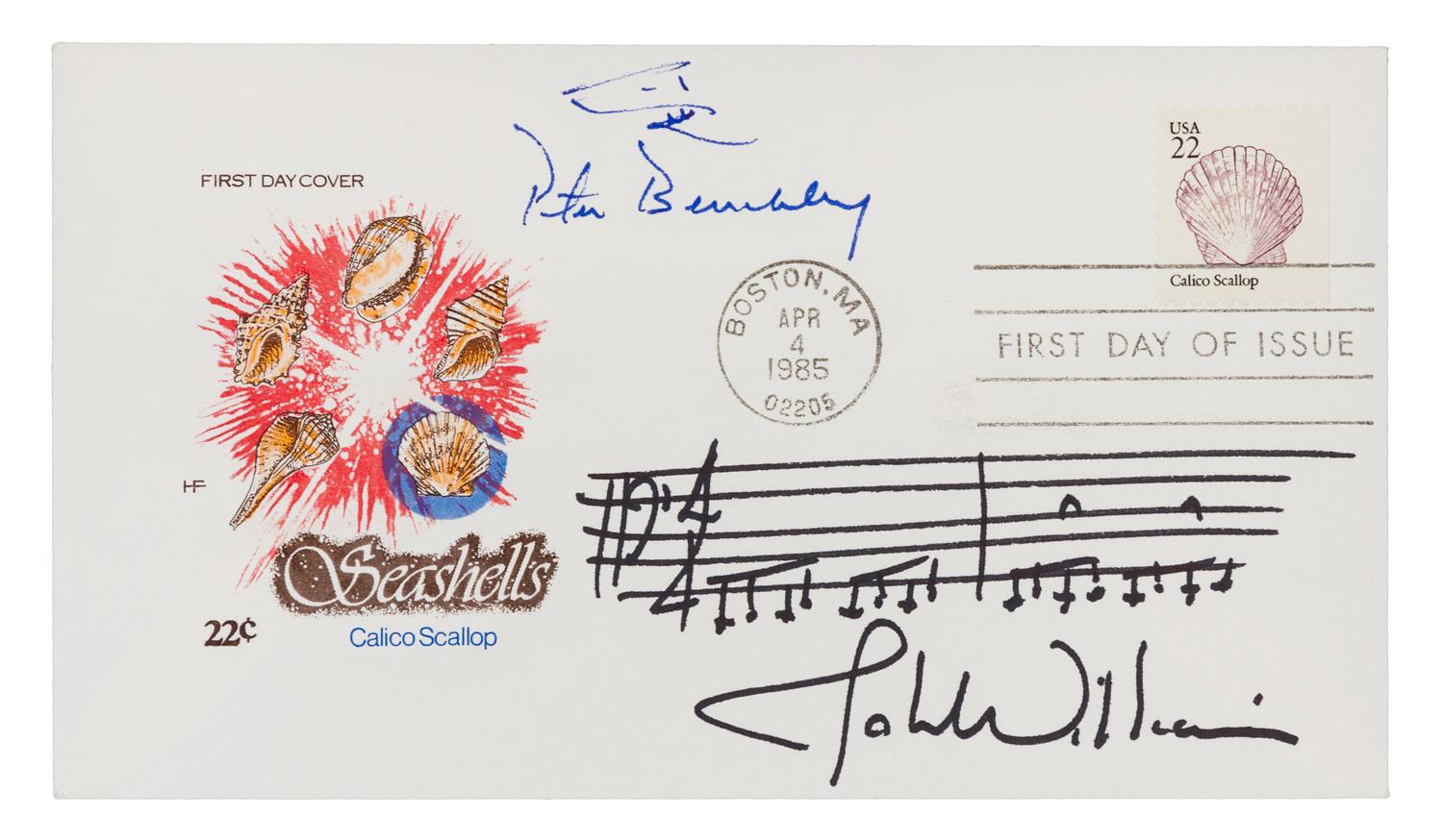 WILLIAMS, John (b.1932). Autograph musical quotation signed ("John Williams"), to Peter Benchley. Boston, MA, 4 April 1985.