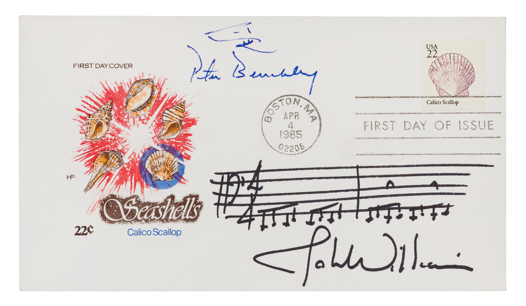 WILLIAMS, John (b.1932). Autograph musical quotation signed ("John Williams"), to Peter Benchley. Boston, MA, 4 April 1985.