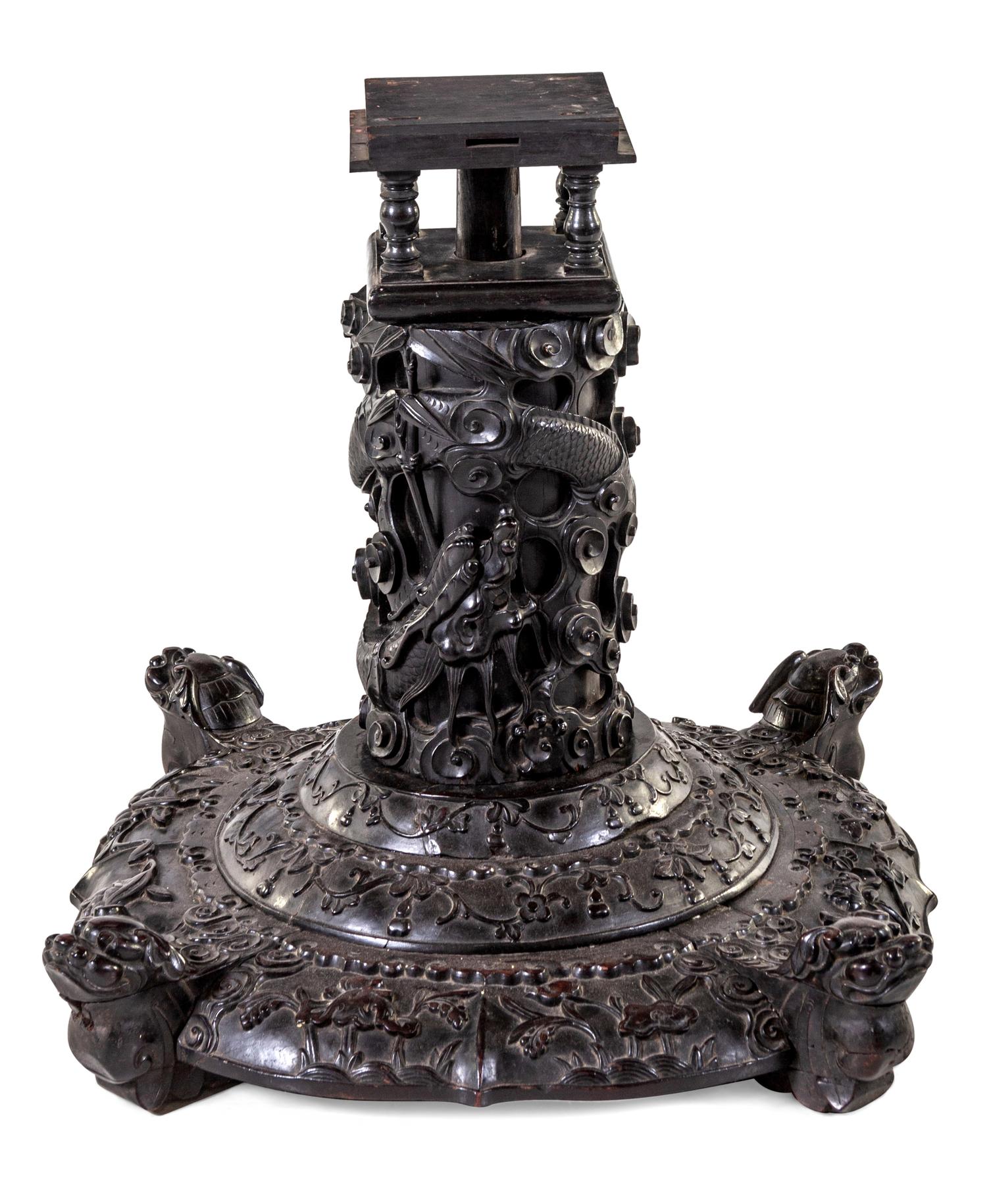 A Carved Zitan Pedestal Table Stand