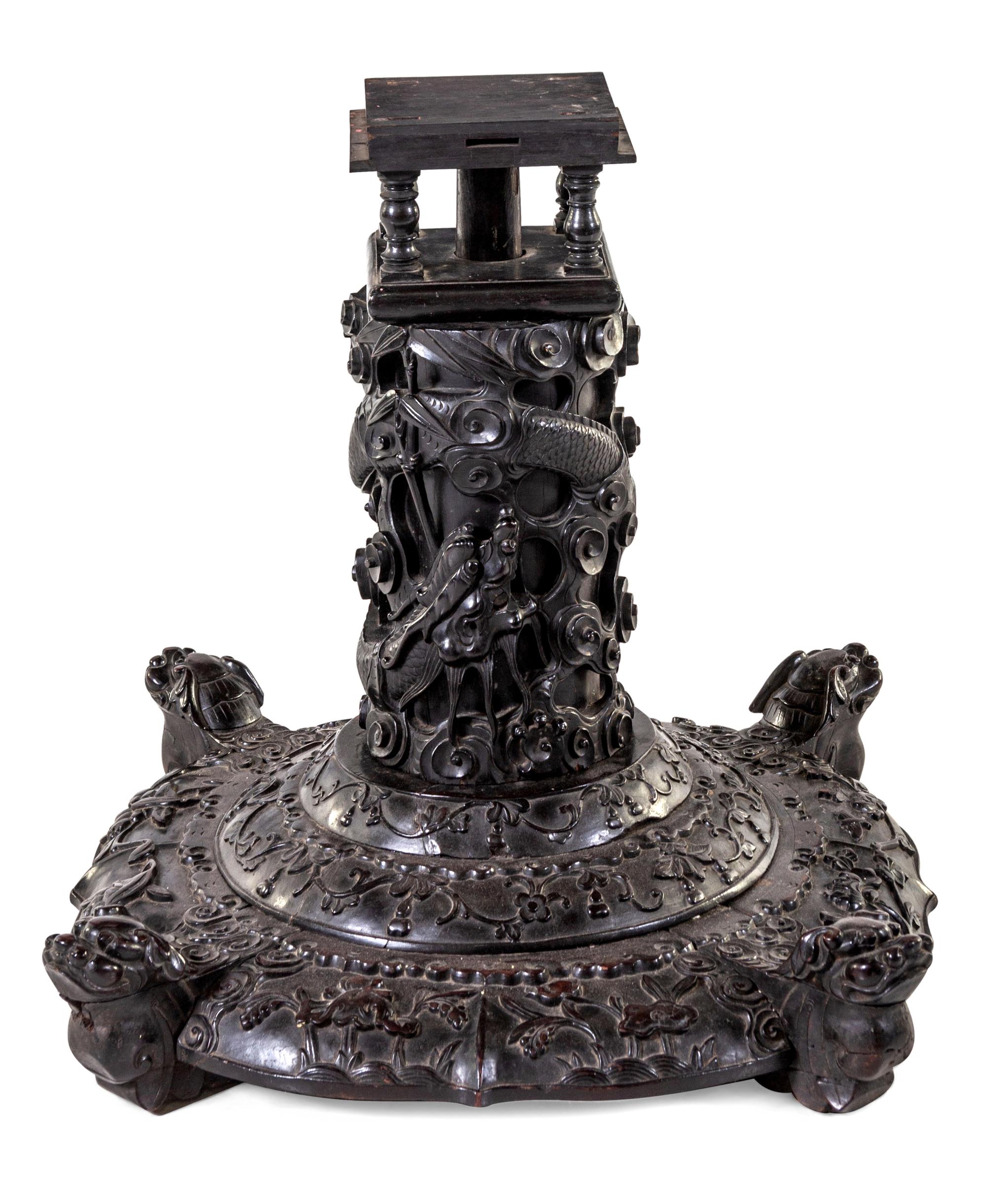 A Carved Zitan Pedestal Table Stand