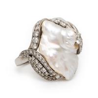 Ruser, Diamond, Baroque Cultured Pearl, and Platinum Ring