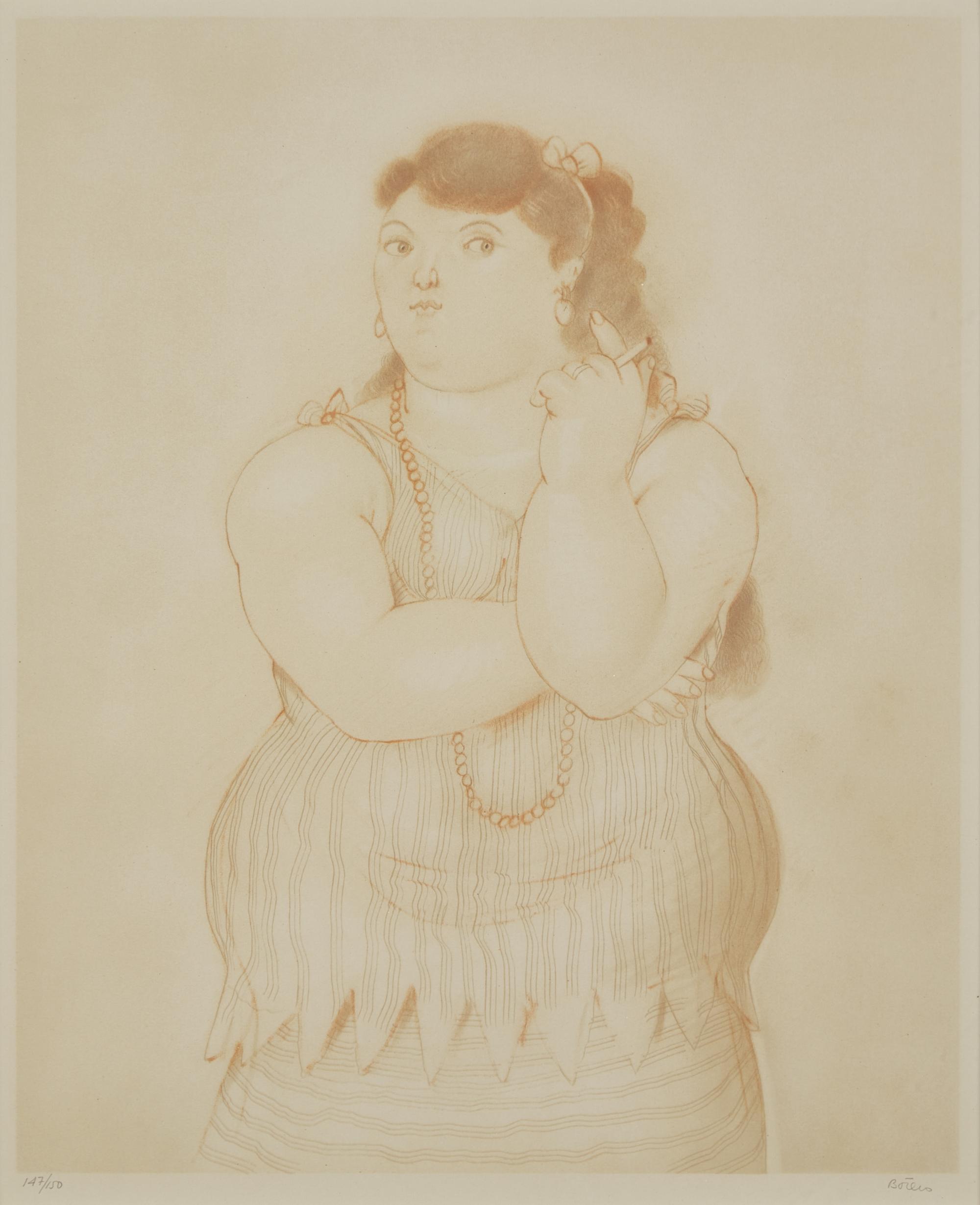 Fernando Botero (Colombian, 1932-2022) — Mujer fumando (from Botero: Dessins et Aquarelles ), 1984