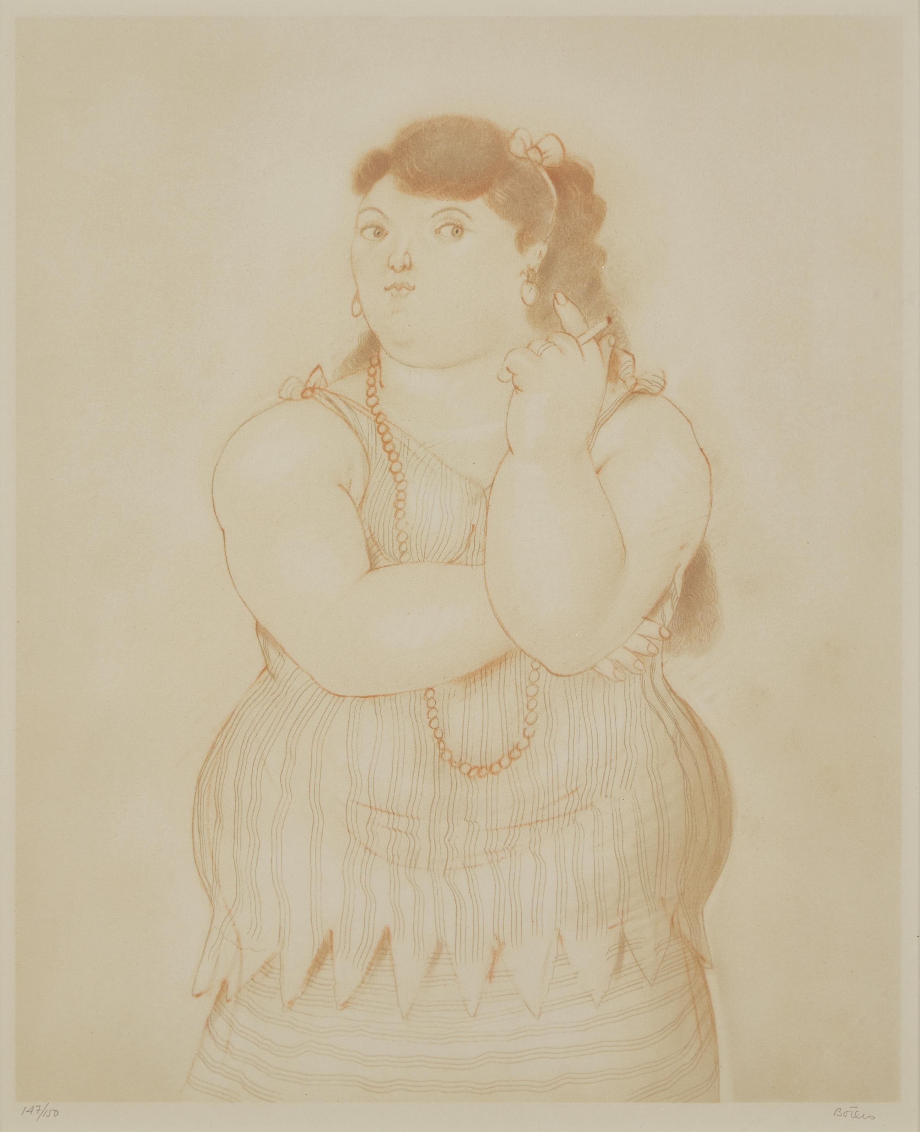 Fernando Botero (Colombian, 1932-2022) — Mujer fumando (from Botero: Dessins et Aquarelles ), 1984