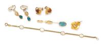 A Collection of Yellow Gold and Multi Gemstone Jewelry, 12.80 dwts.