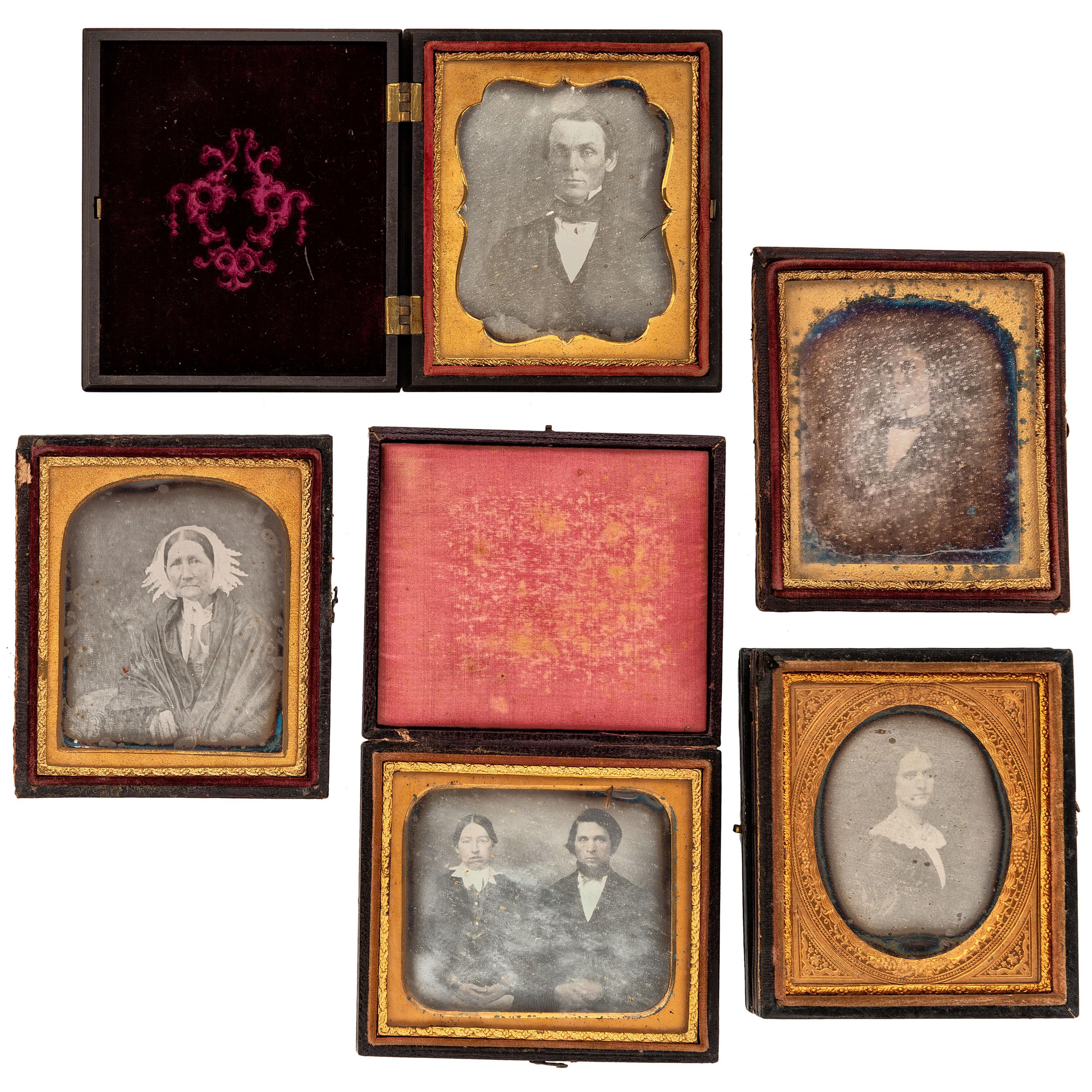 [EARLY PHOTOGRAPHY - PORTRAITURE]. A group of 19 cased images featuring men, women, and children, including: