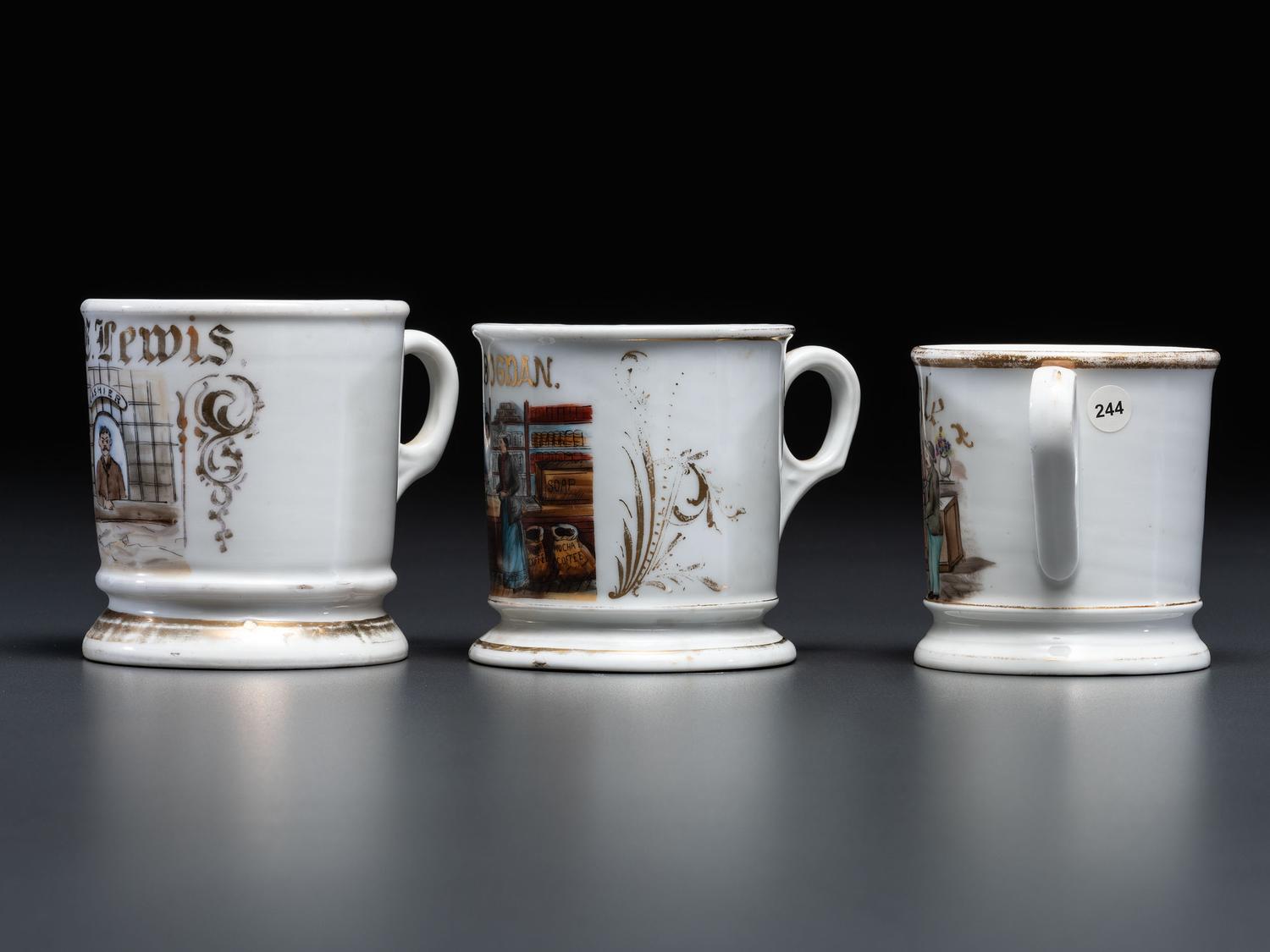 Three Porcelain Occupational Shaving Mugs