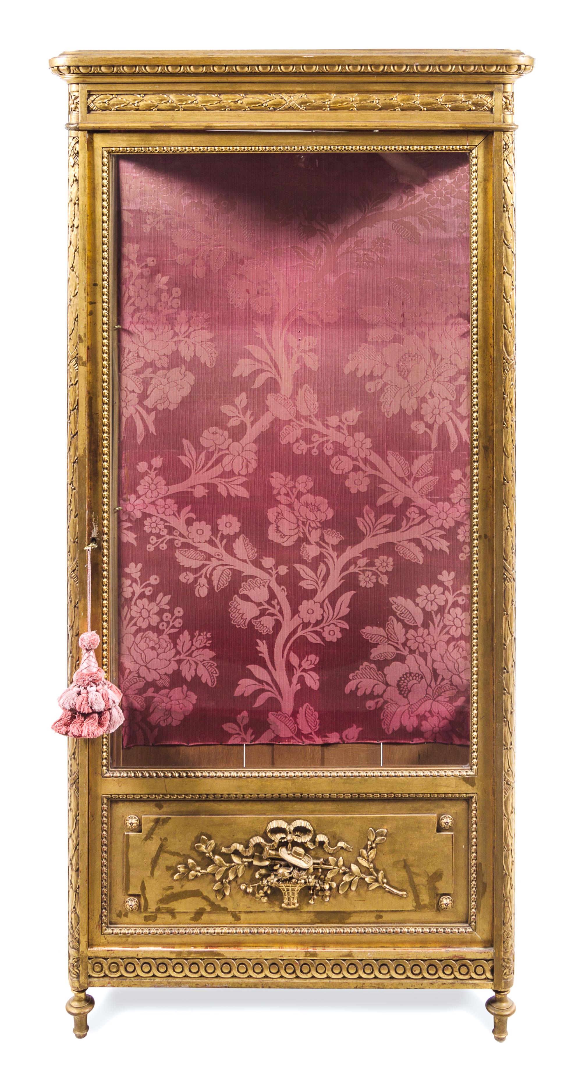 A Louis XVI Style Giltwood Vitrine Height 70 3/4 x width 35 x depth 17 1/2 inches. — 19TH/20TH CENTURY