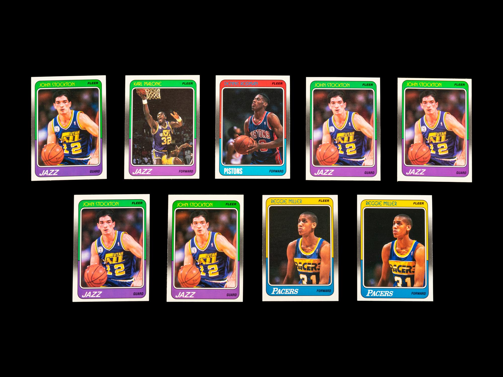 A Group of Nine 1988 Fleer Basketball Cards Including Five John Stockton Rookies,