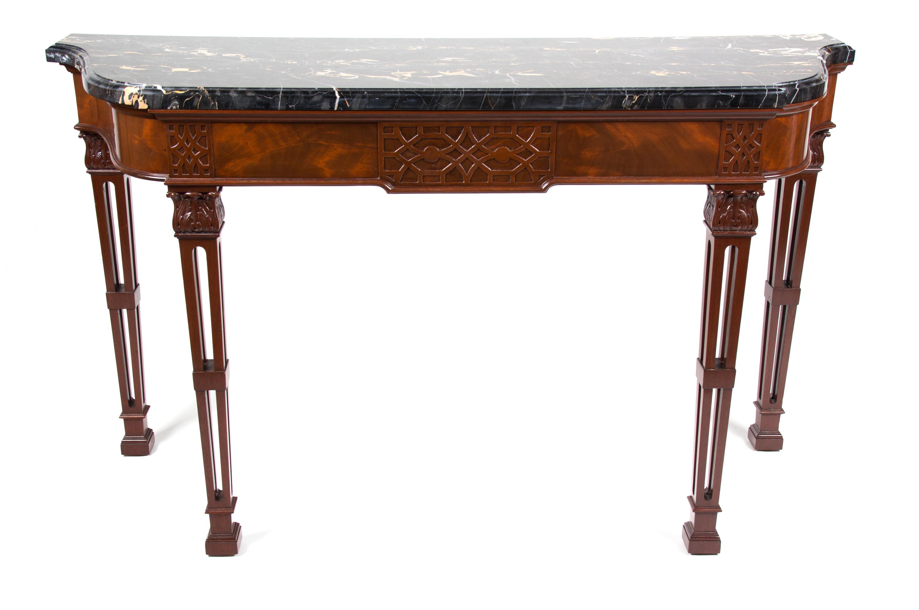 A Georgian Style Mahogany Console Table Height 33 1/2 x width 56 3/4 x depth 20 inches. — LATE 19TH CENTURY