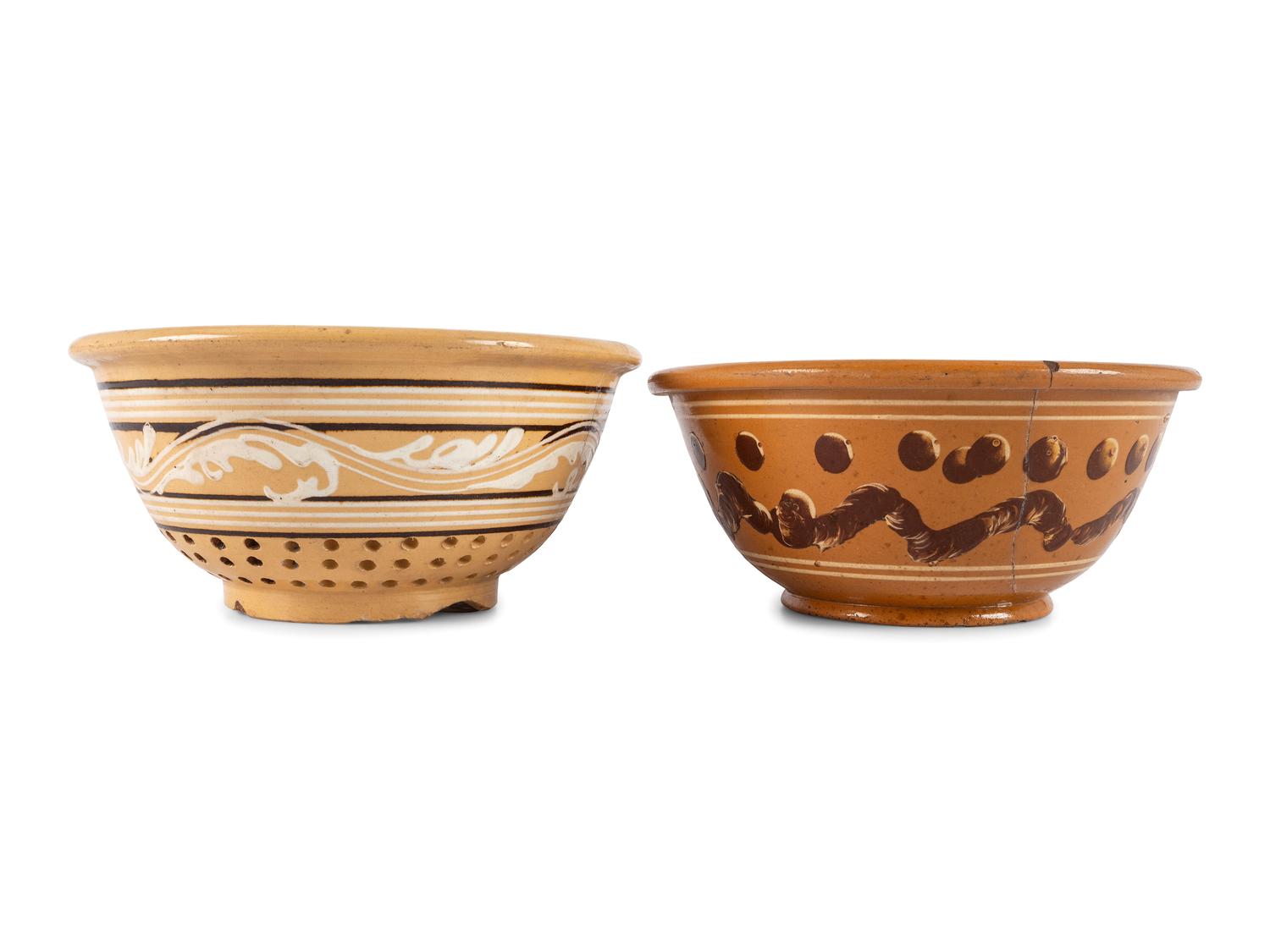 An East Liverpool, Ohio Yellowware Bowl and Yellowware Colander