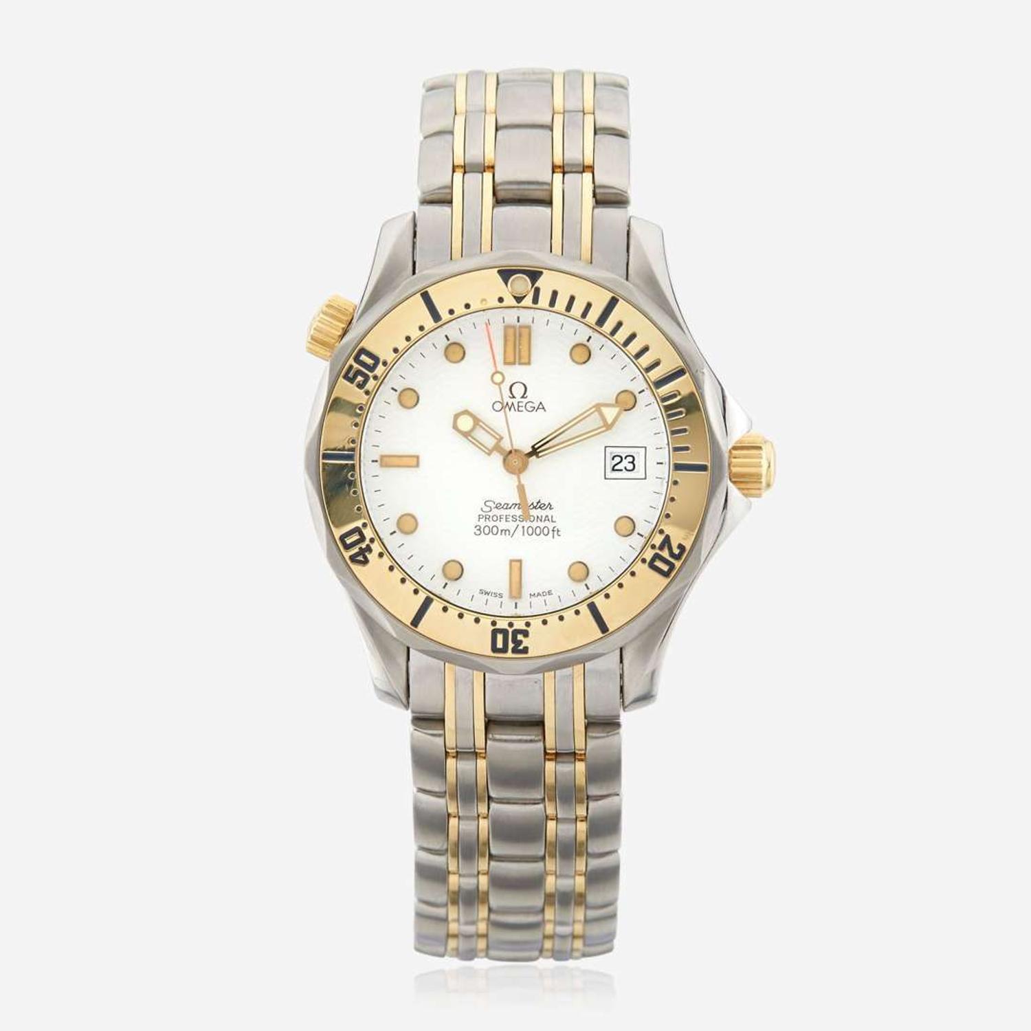 A stainless steel and gold divers watch, Omega Seamaster Professional, Ref. 196.1502
