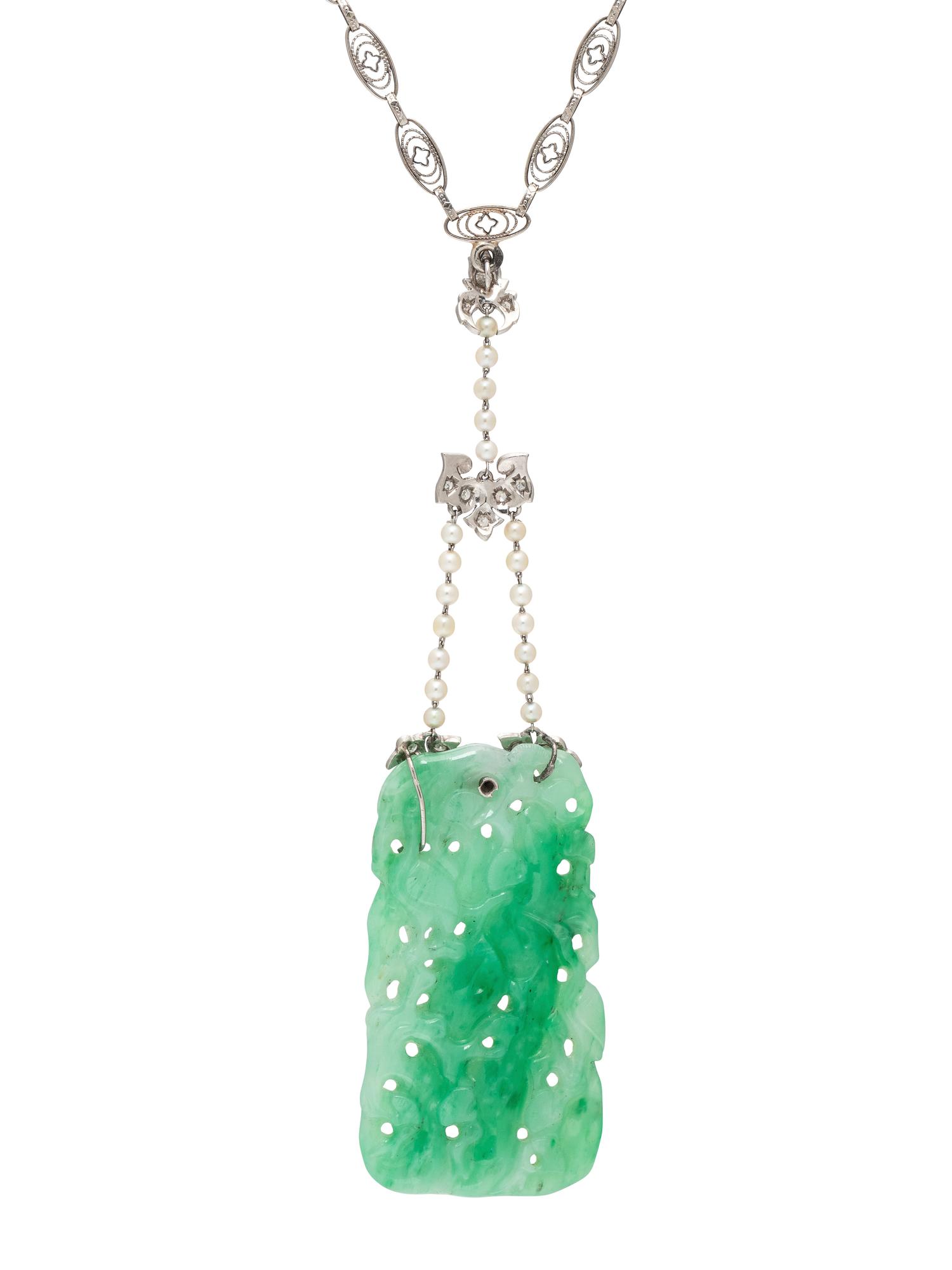 ART DECO, JADE, SEED PEARL, AND DIAMOND NECKLACE