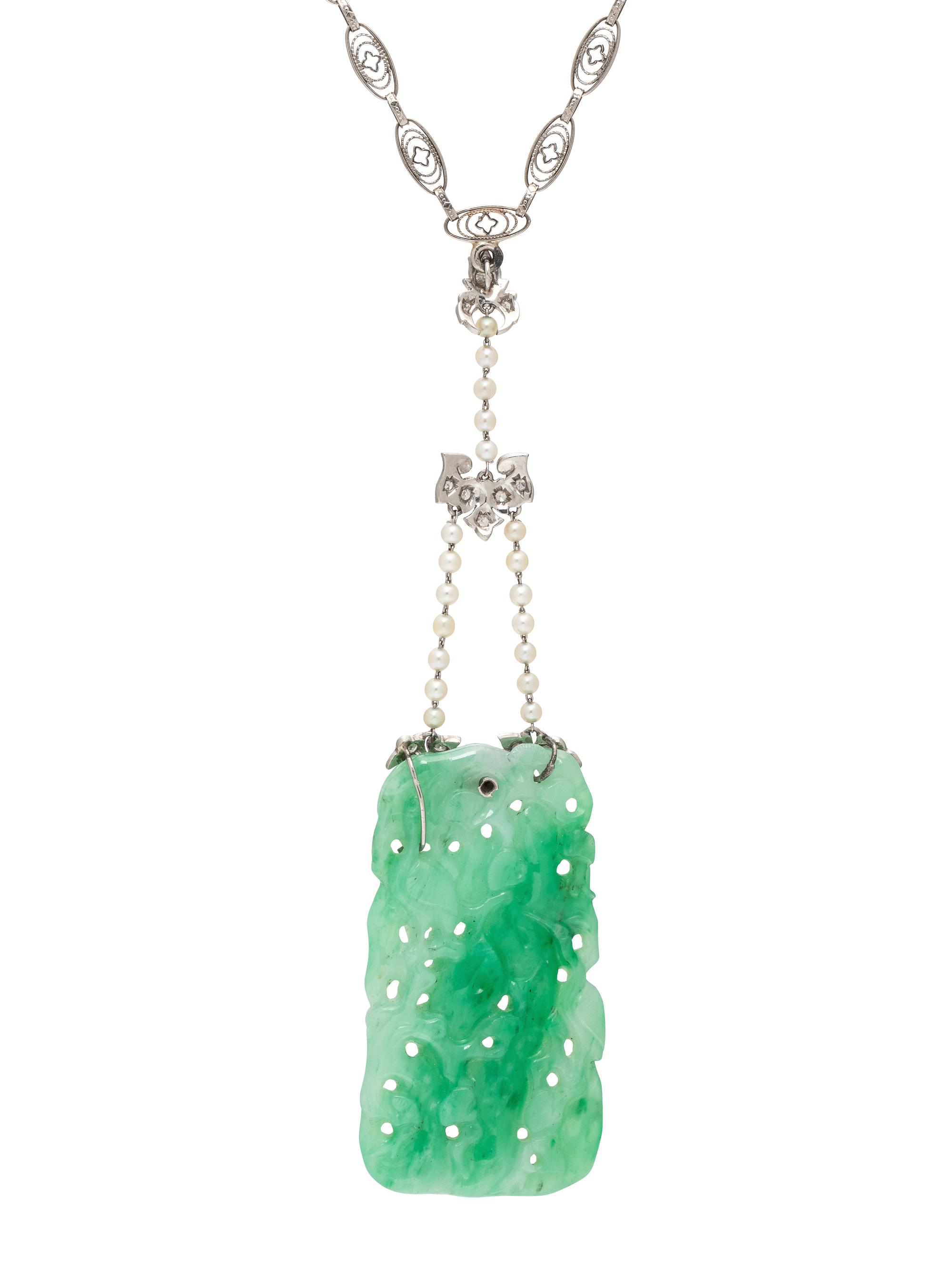 ART DECO, JADE, SEED PEARL, AND DIAMOND NECKLACE