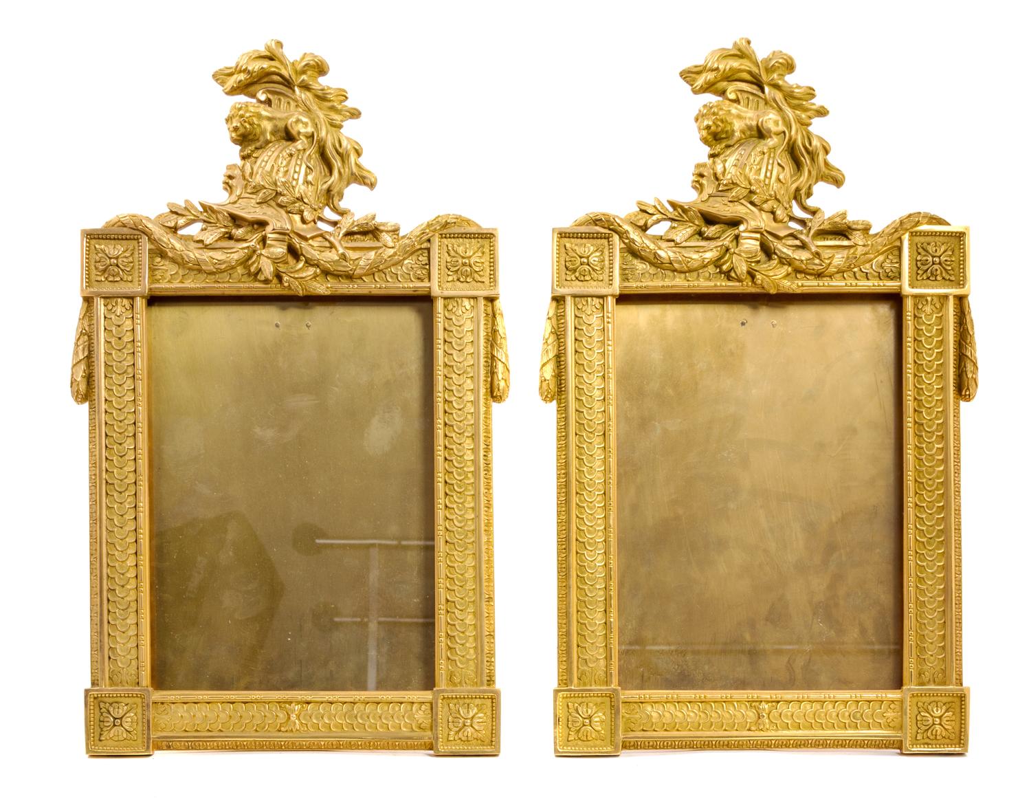 A Pair of French Empire Gilt Bronze Easel Back Frames Height 20 inches. — 19TH CENTURY