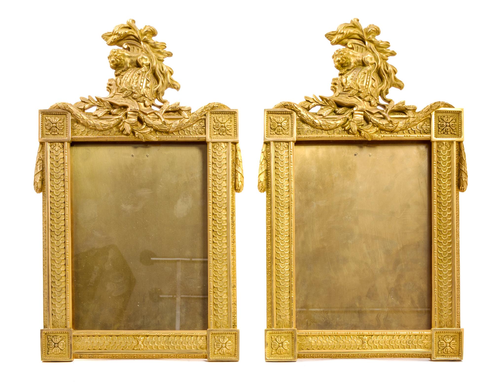 A Pair of French Empire Gilt Bronze Easel Back Frames Height 20 inches. — 19TH CENTURY