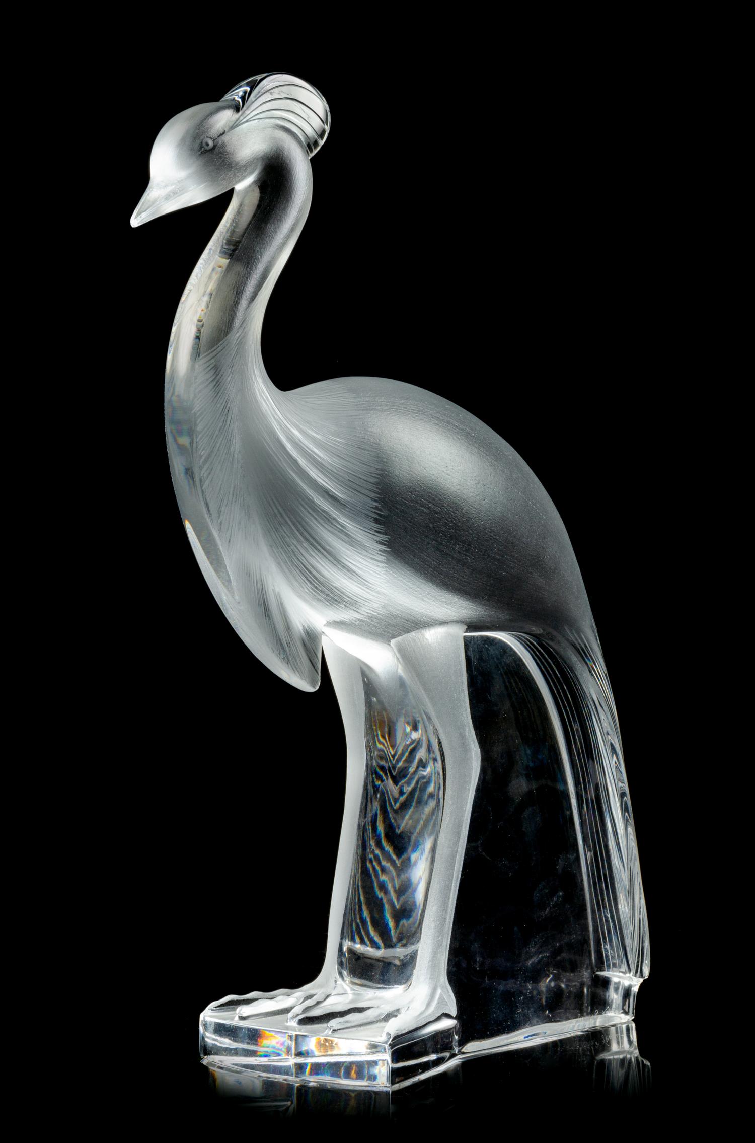A Lalique Molded and Frosted Glass Peacock