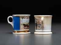 Two Horse-Drawn Delivery Wagon Porcelain Occupational Shaving Mugs