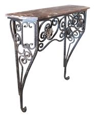 A Fer Forge Console Table with Marble Top 37.5" W x 12.5" D x 40.5" H — France, Early 20th Century