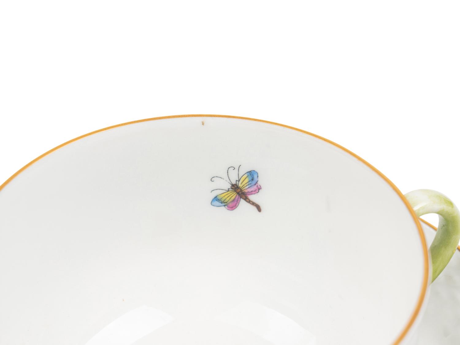 A Set of Eight Herend Rothschild Bird Porcelain Teacups and Saucers