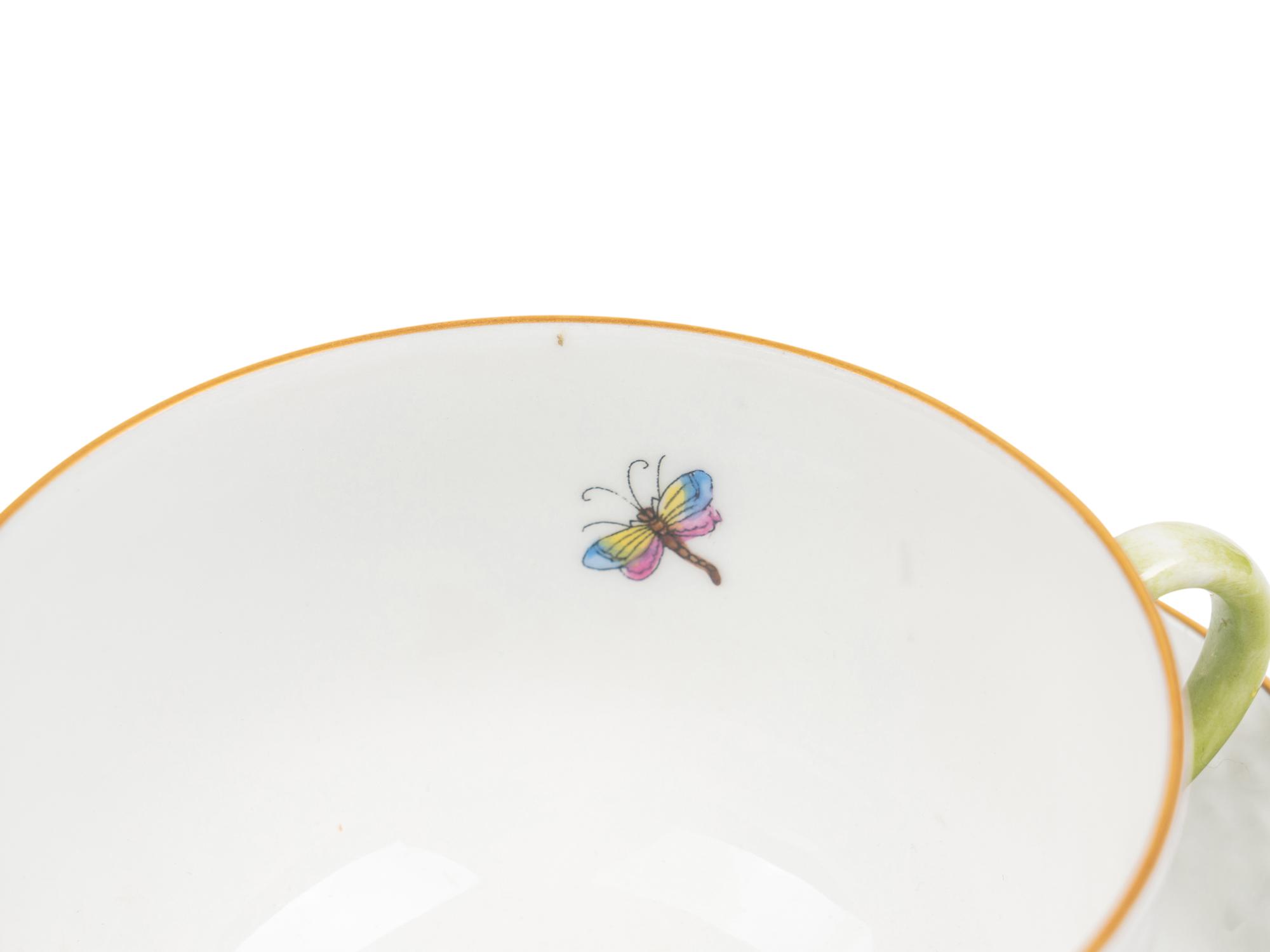 A Set of Eight Herend Rothschild Bird Porcelain Teacups and Saucers