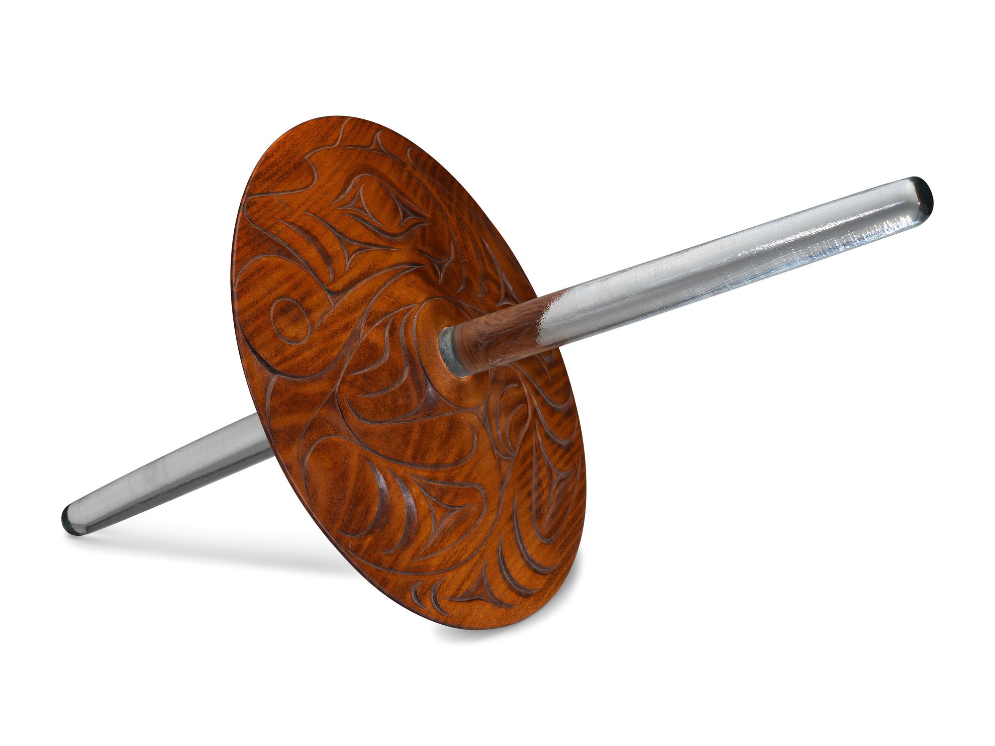 Glass and Wood Spindle Whorl Sculpture