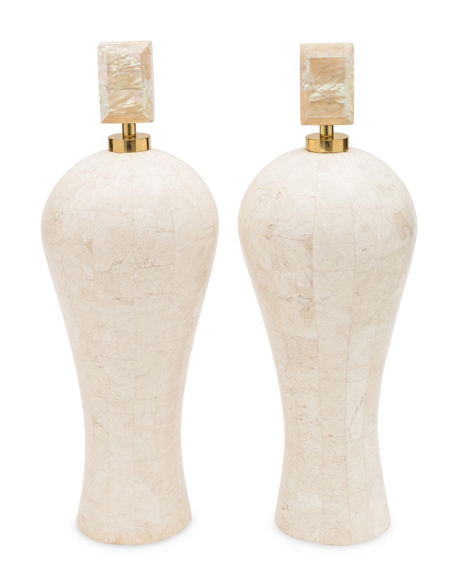 A Pair of Tessellated Stone and Shell Factice Bottles