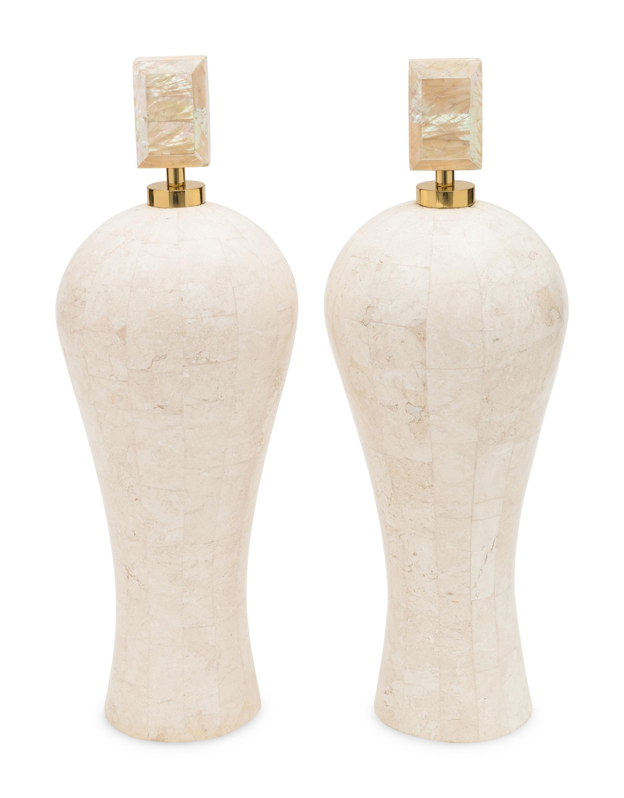 A Pair of Tessellated Stone and Shell Factice Bottles