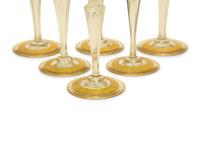 Eleven Bohemian Gilt Decorated Green Glass Clear Stemmed Wines — 19th/20th Century