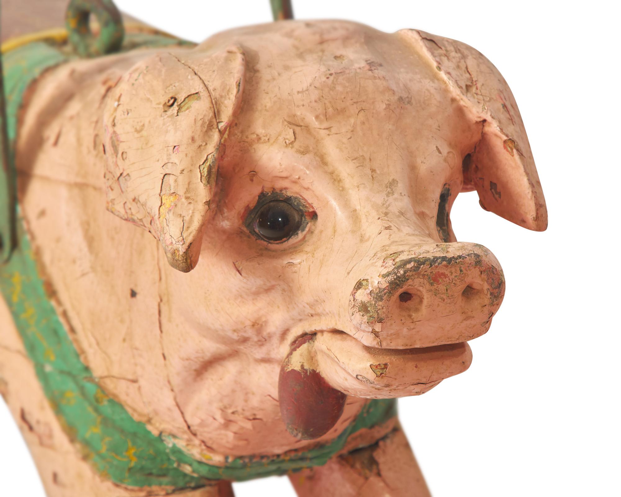 A Carved And Painted Wood Carousel Pig