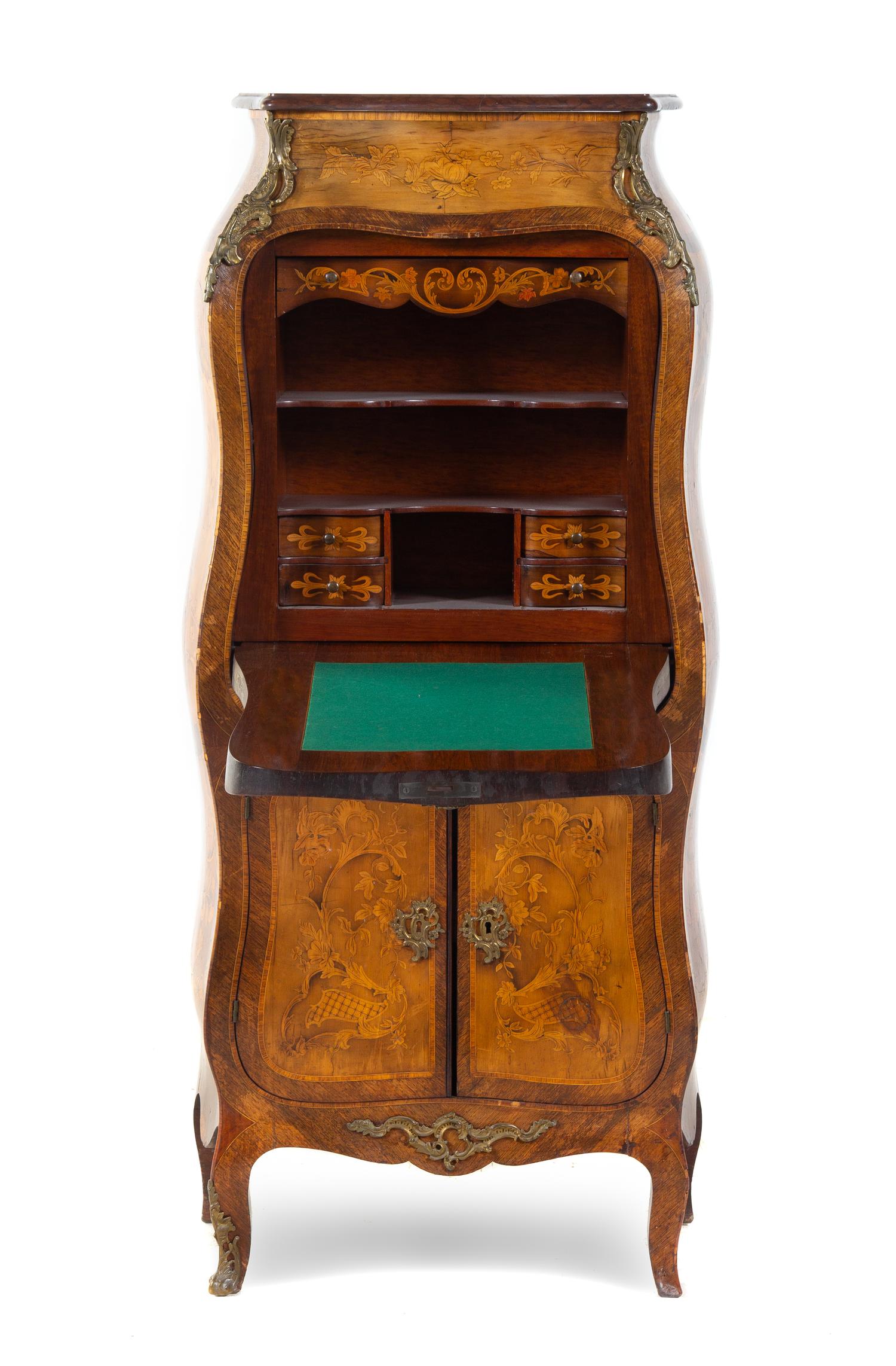 A Louis XV Style Gilt Bronze Mounted Marquetry Secretaire a Abattant