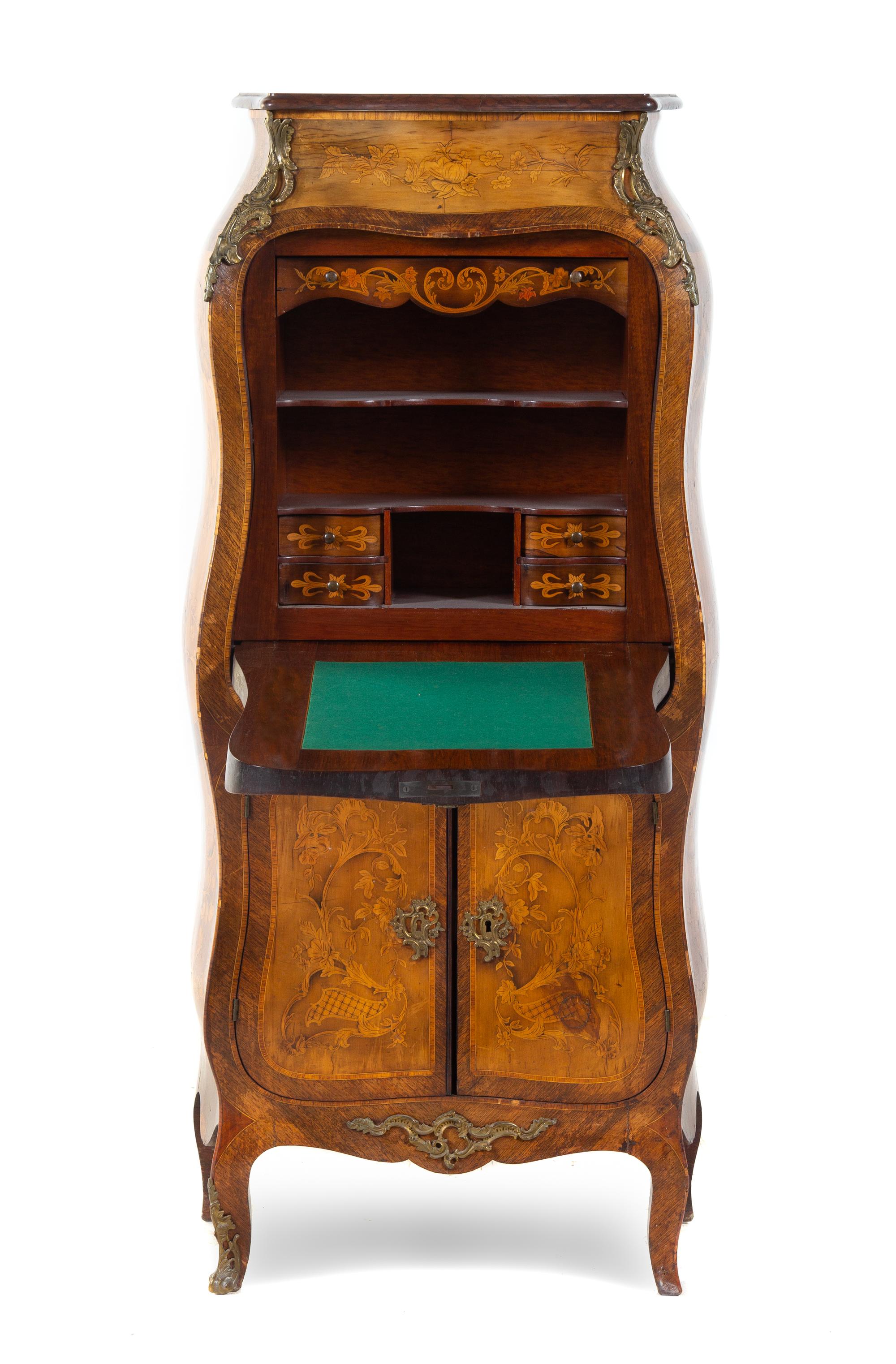 A Louis XV Style Gilt Bronze Mounted Marquetry Secretaire a Abattant