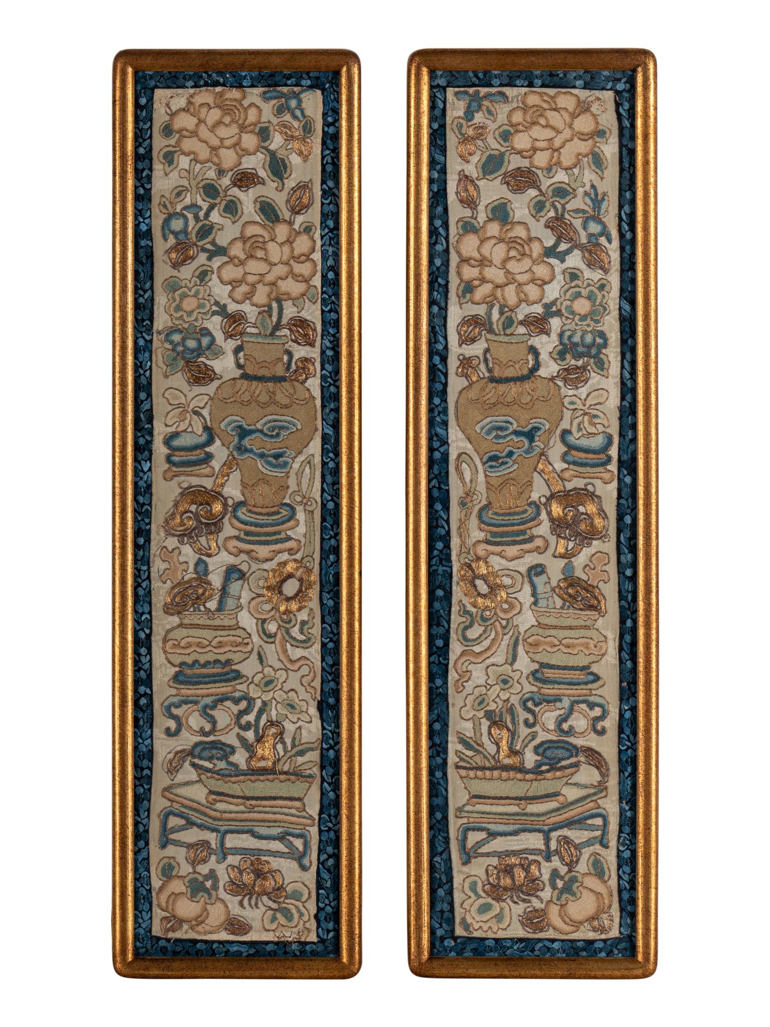 Two Pairs of Chinese Embroidered Sleeve Bands