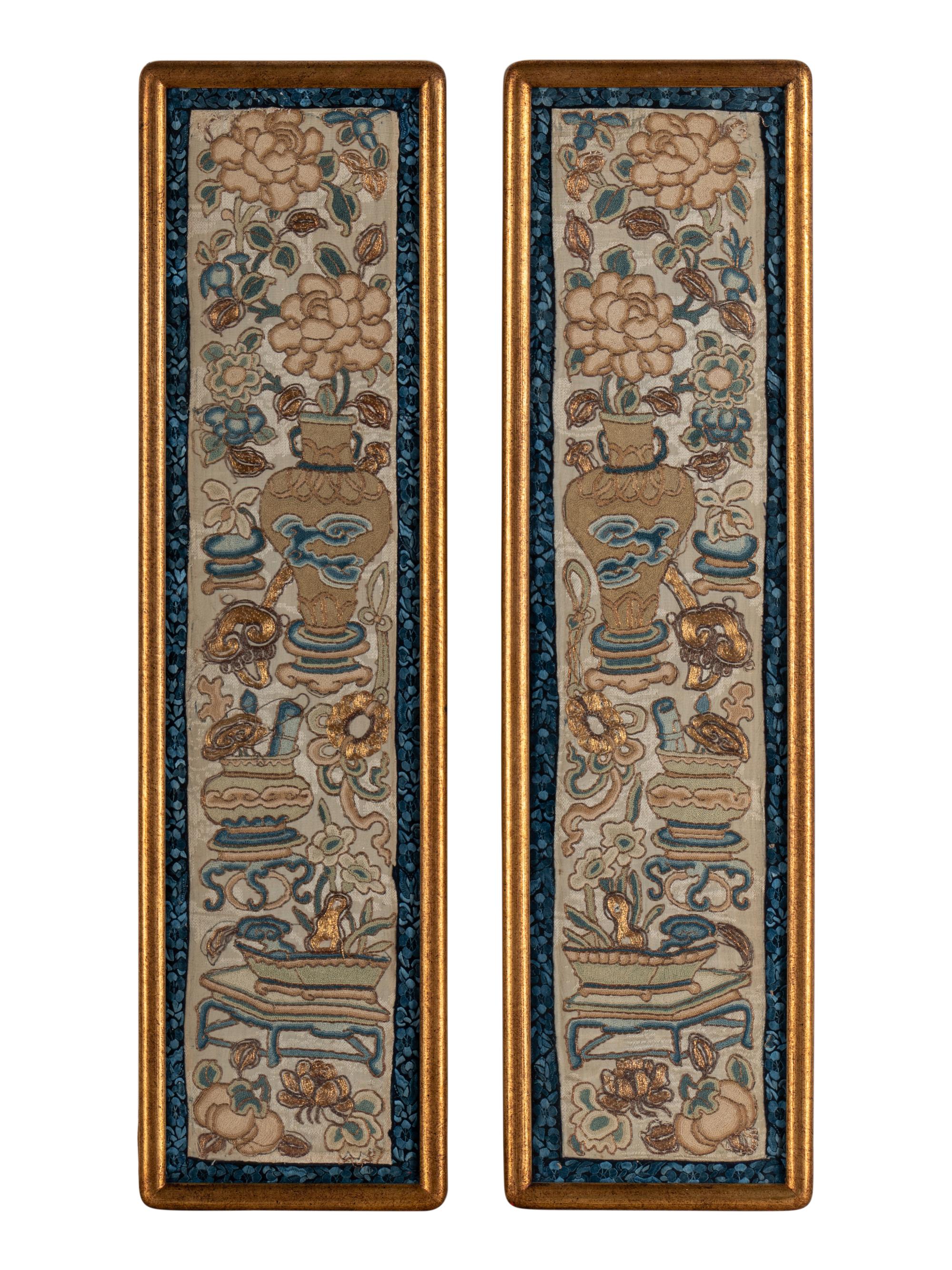 Two Pairs of Chinese Embroidered Sleeve Bands