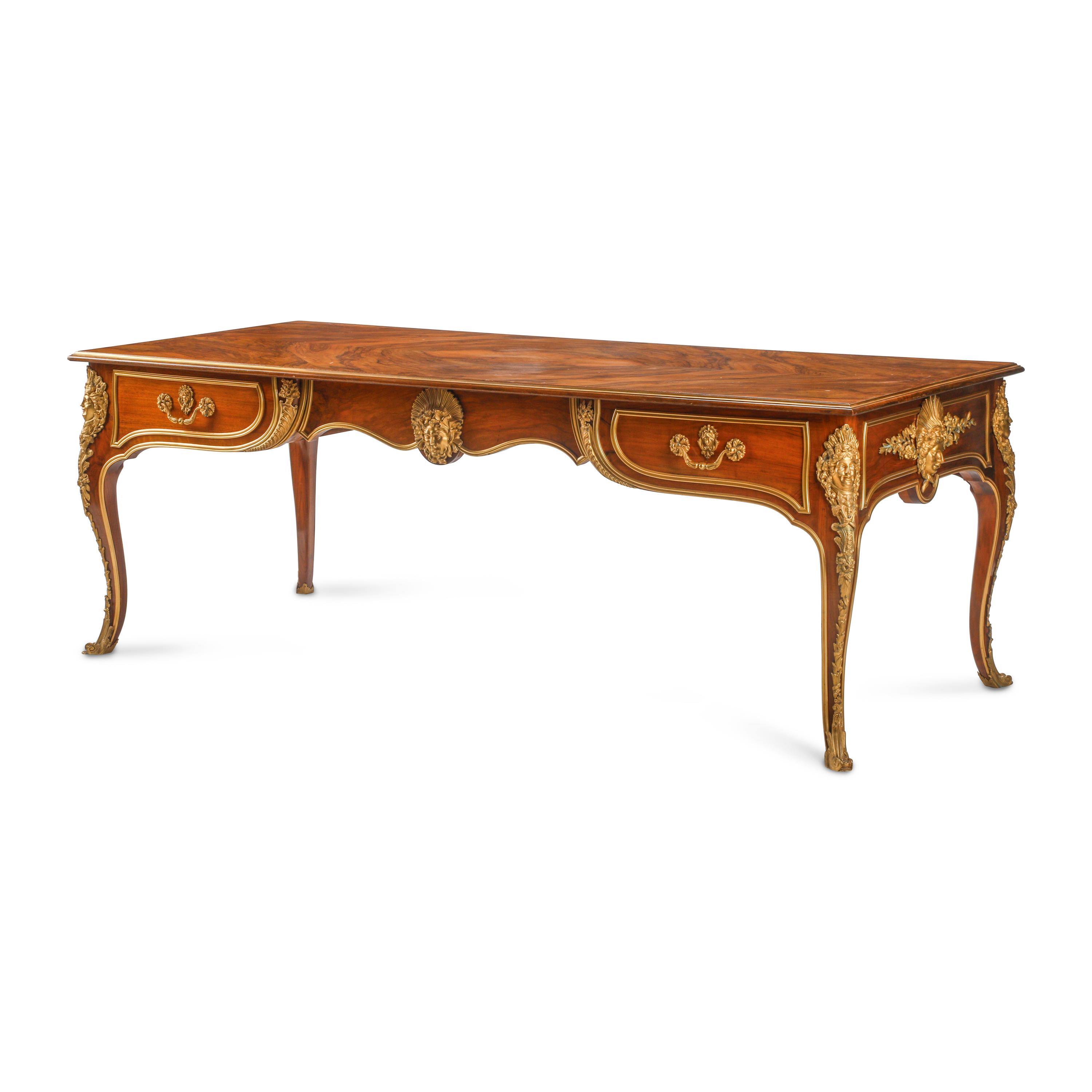 A Large Louis XV Style Gilt Bronze Mounted Partners Bureau Plat