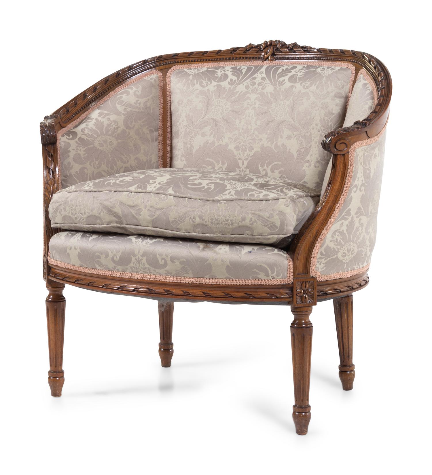 A Louis XVI Style Walnut Bergere
