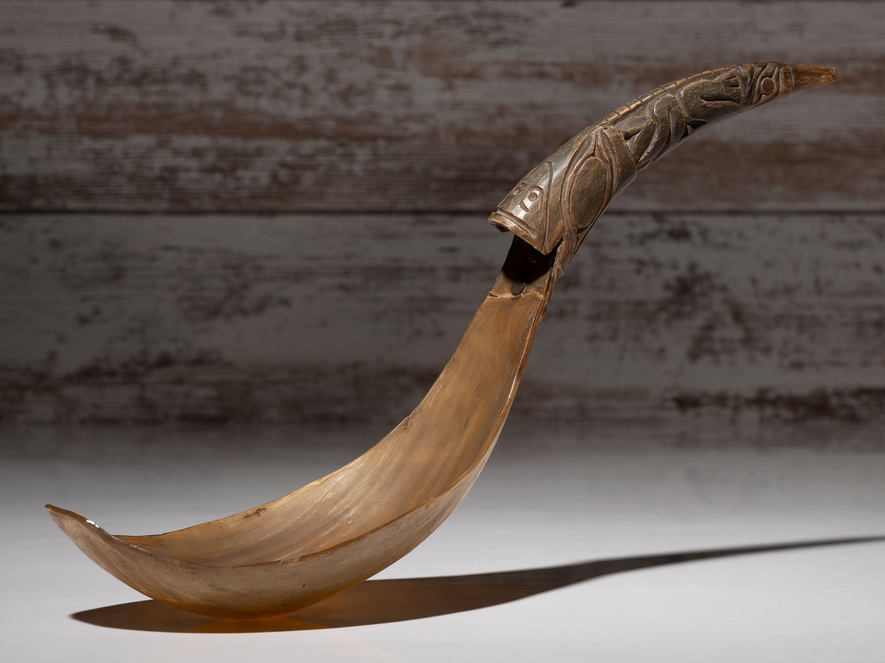 Northwest Coast Horn Spoon, with Totemic Handle