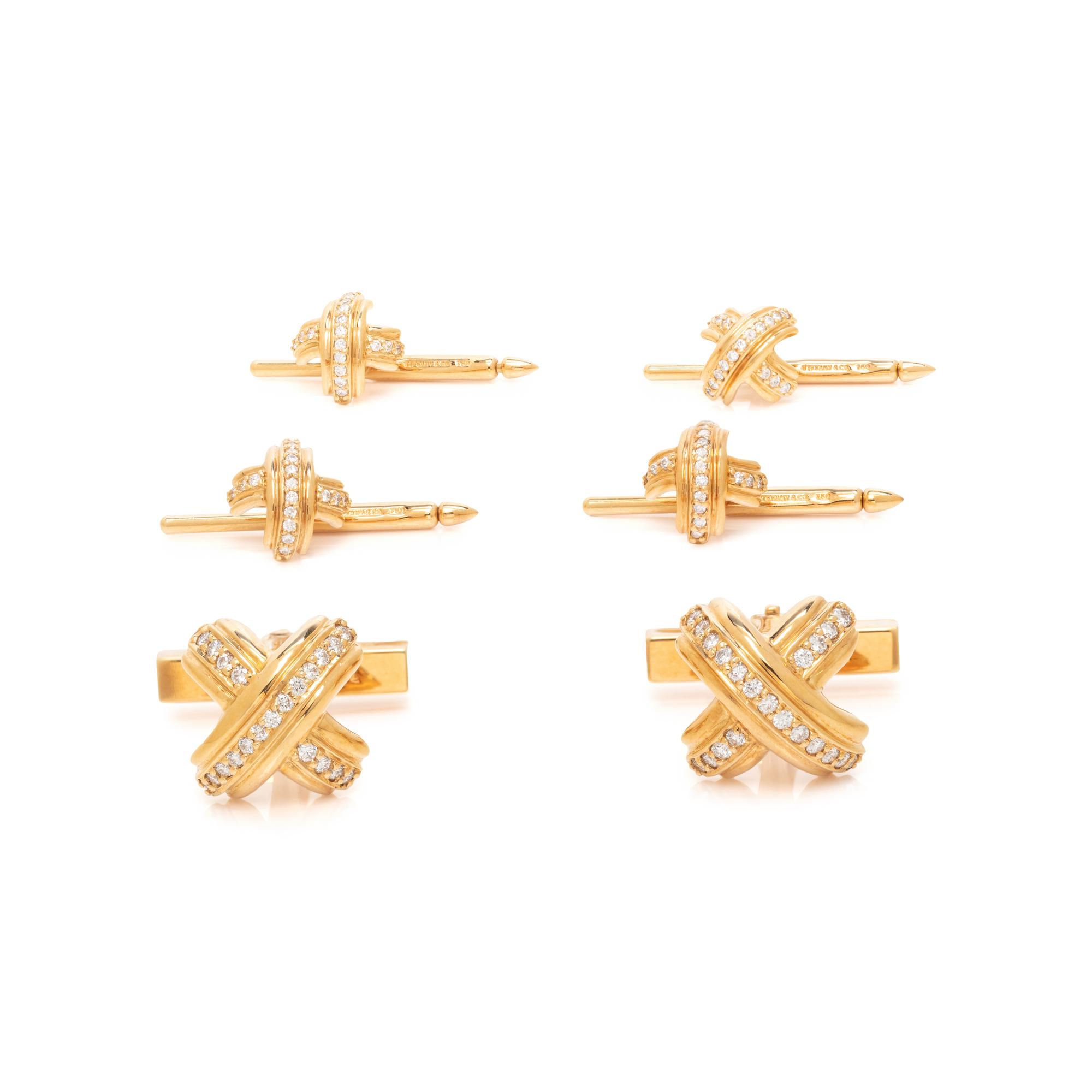 TIFFANY & CO., YELLOW GOLD AND DIAMOND 'SIGNATURE X' DRESS SET