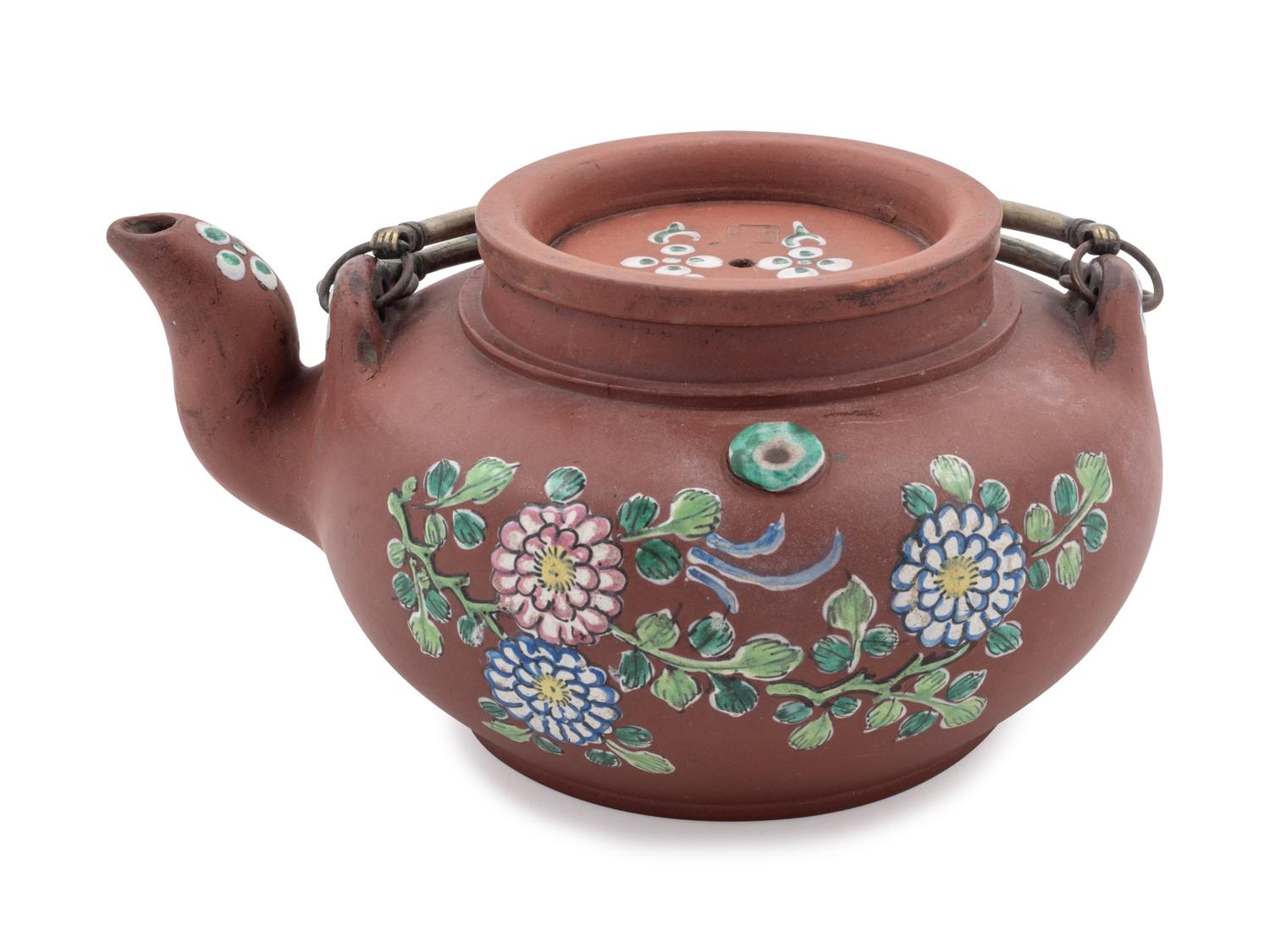 A Chinese Painted Yixing Pottery Teapot
