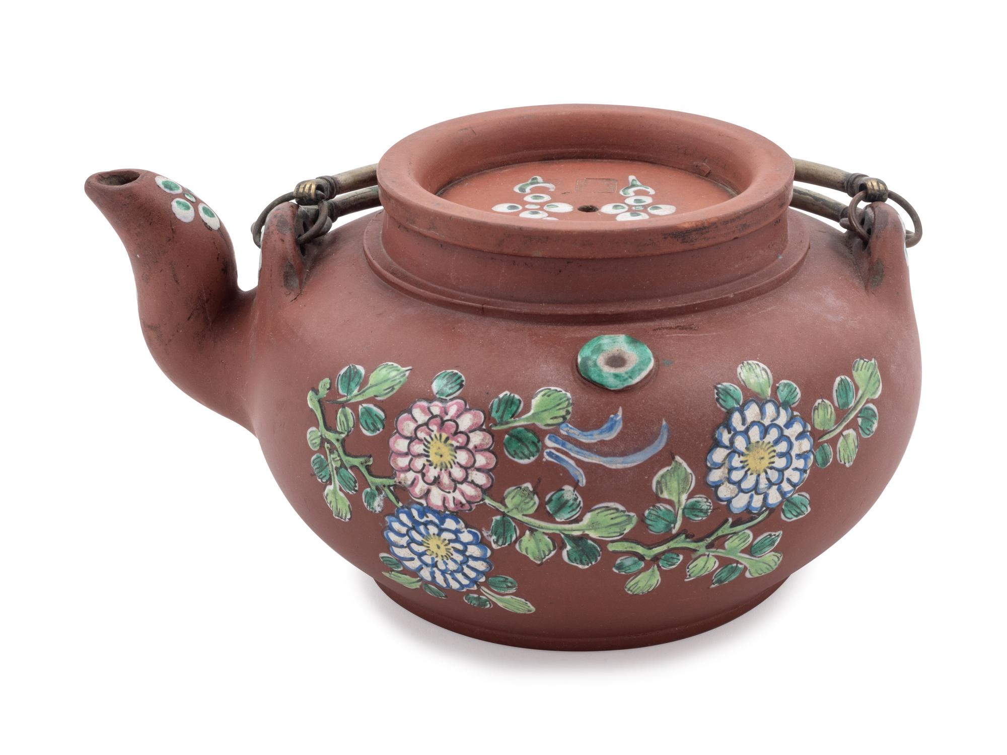 A Chinese Painted Yixing Pottery Teapot
