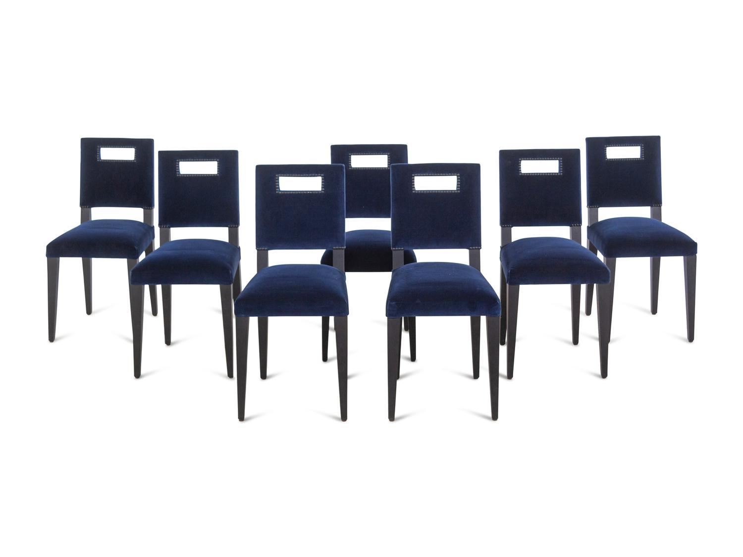 A Set of Eight Henryot and Cie. Velvet-Upholstered Dining Chairs