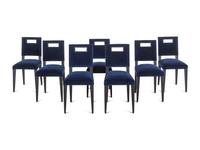 A Set of Eight Henryot and Cie. Velvet-Upholstered Dining Chairs