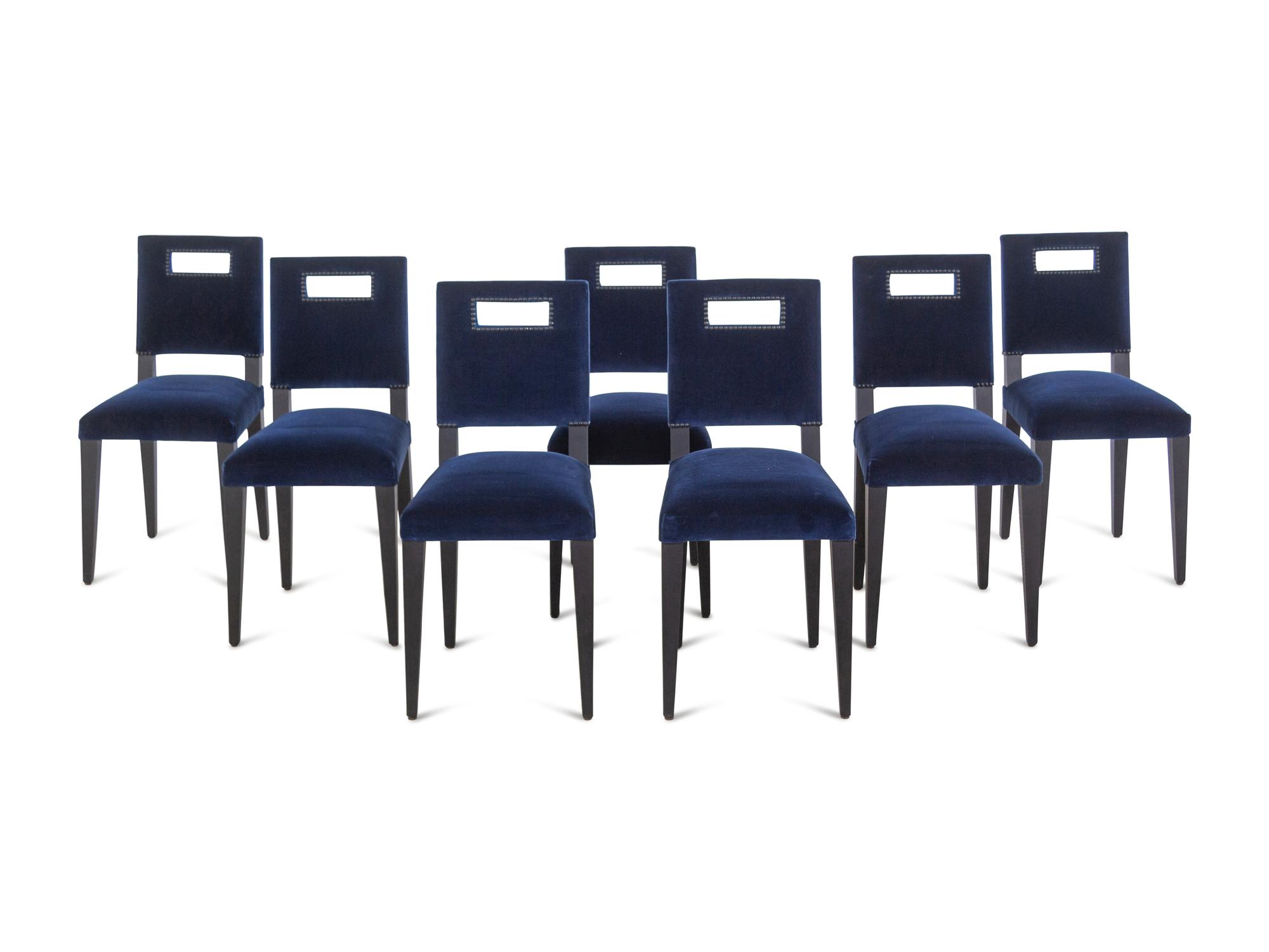 A Set of Eight Henryot and Cie. Velvet-Upholstered Dining Chairs