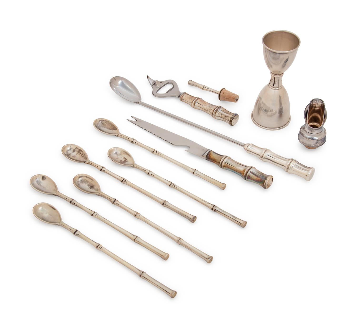 A Group of Eleven Tiffany & Co. Silver Bamboo Pattern Bar Articles