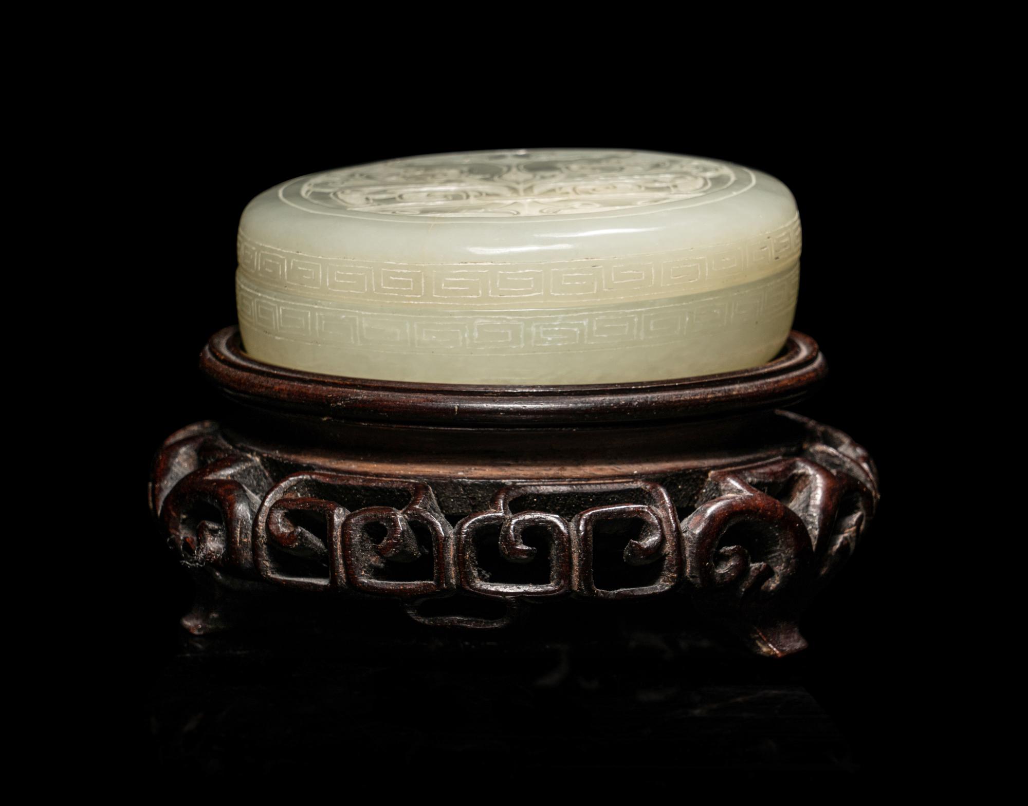 A Carved White Jade Incense Covered Box