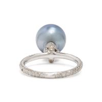 Diamond, White Gold, and Cultured Pearl Charm Ring